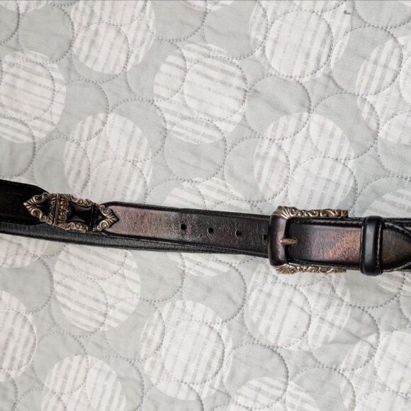 Fossil Black Leather Belt with Silver Metal Ornaments and Buckle Size L main image 13